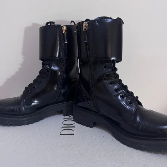 Dior D-Strike Combat Ankle Boots Black Calfskin Leather Size [size 6) - Picture 8 of 9